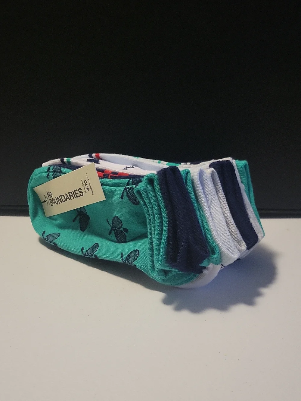 No Boundaries Ladies Crew Socks - Teal, Navy & White Mix.     9